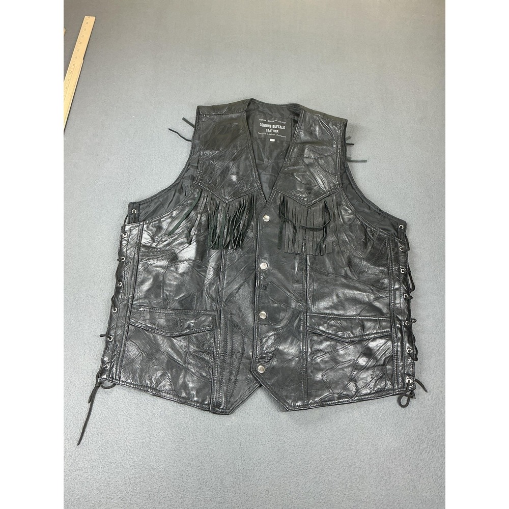 Navarre Leather Company Vest Mens 4XL Black Buffalo Leather Fringe Biker Western
